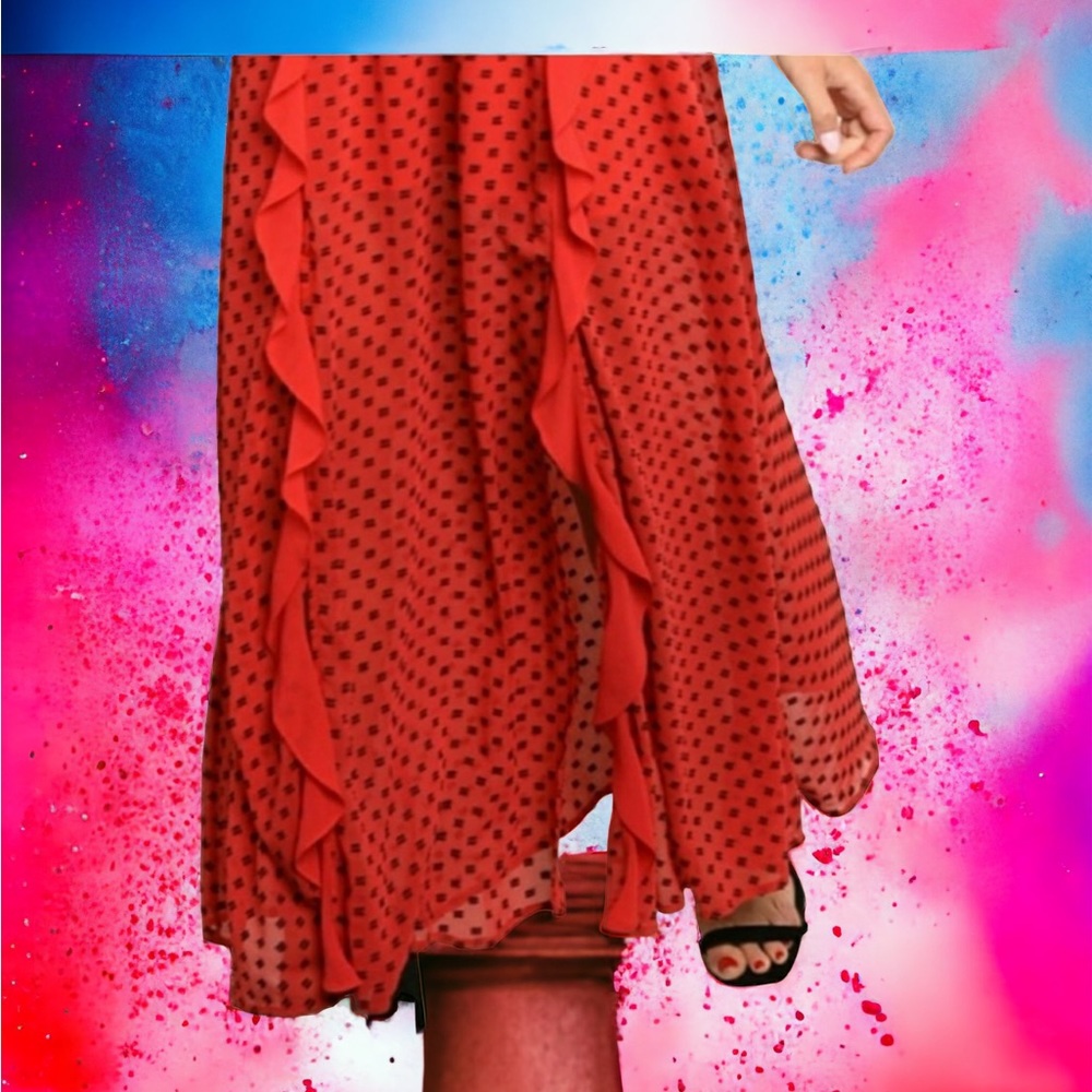 BLACK & RED RUFFLED LONG DRESS - Picture 5 of 6